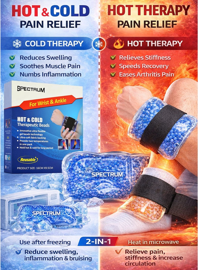 Spectrum Hot & Cold Therapeutic Gel Beads Pack for Wrist & Ankle Blue 16 x 9.5 cm Reusable Ice Pack & Heat Pack with Ultra Flexible Gel Beads and Ultra Soft Fabric Backing Adjustable Elastic Strap Pain Relief Wrap for Sprains Swelling Inflammation Arthritis Tendinitis Joint Pain Muscle Pain Sports Injury Gym Recovery Bumps Bruises Stiffness Strain Compression Therapy Support - Image 2